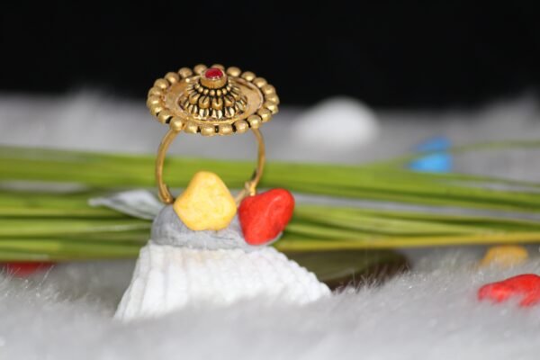 gold ring with red stone