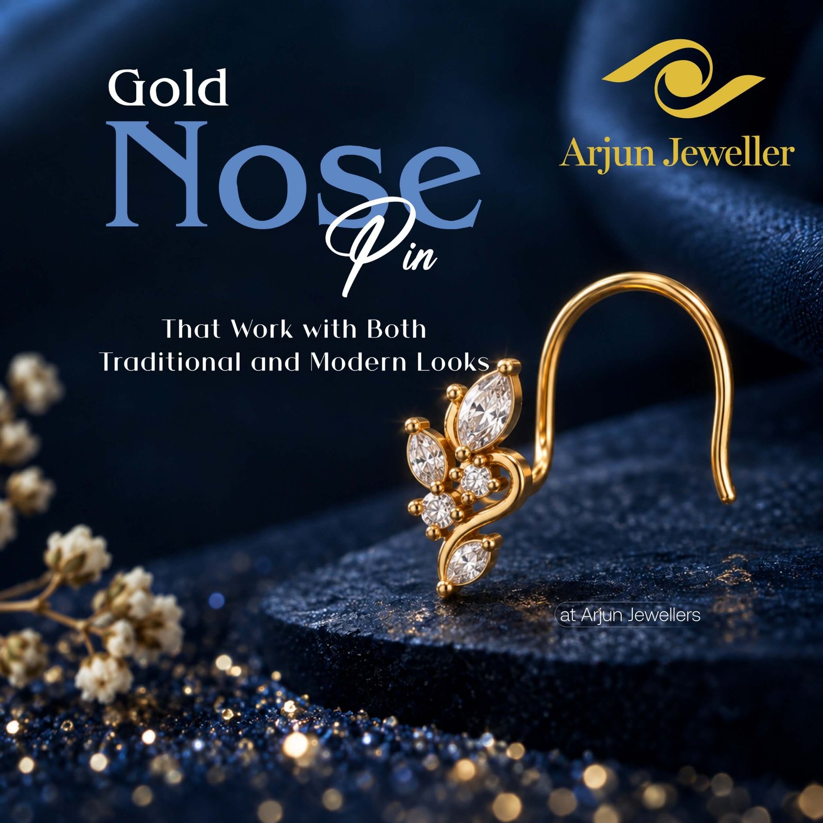 gold nose pin arjun