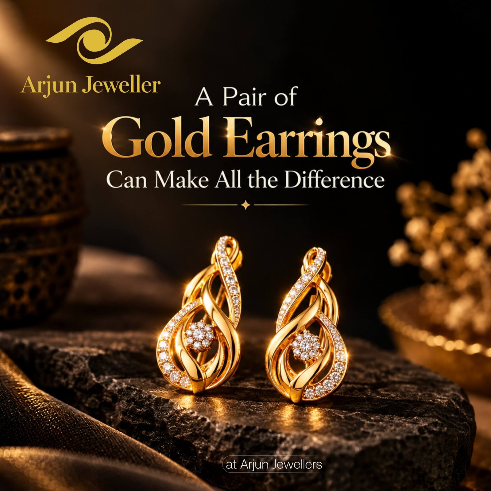 pair of gold earrings for women